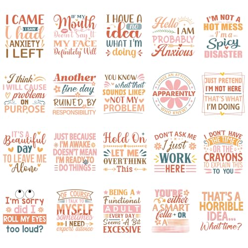 Shejdgart Dtf Transfers Ready to Press - 20 Pcs Boho Sarcastic Iron on Patches for T-Shirts, Funny Humorous Heat Transfer Vinyl Stickers, Colorful Iron on Decals for DIY Clothes Bag Fabric Decor