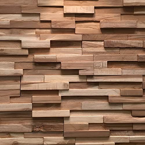 Wall!Supply UltraWood Firenze Reclaimed Teak Wood 3D Wall Panels - Home Decor Wallpaper Alterantive for Living Room, Bedroom, and Office - Easy Installation DIY Room Decor - 10 Pack 9.6 Sq Ft