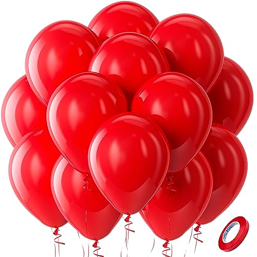 Bezente Red Balloons Latex Party Balloons - 100 Pack 12 inch Round Helium Red Balloons for Wedding Anniversary Birthday Valentine's 4th of July Independence Memorial Day Patriotic Party Decorations