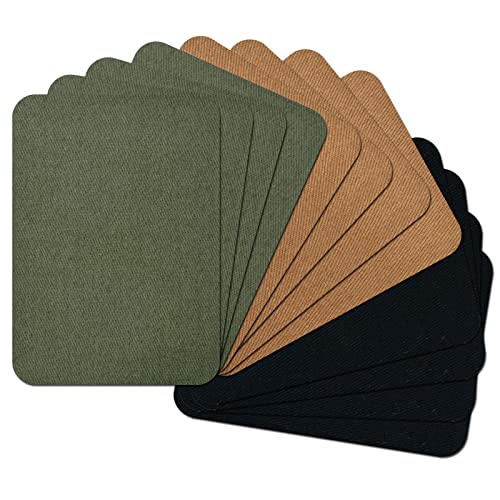 Guokuai 12PCS Premium Quality Fabric Repair Patches Iron-on Patches for Clothing Inside & Outside Strongest Glue Cotton 3" by 4-1/4" (7.5 cm x 10.5 cm)… (Black Army Green Camel)