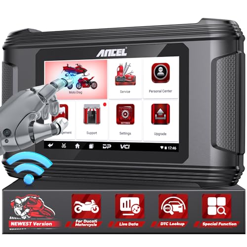 ANCEL MT510 for Ducati Motorcycle Diagnostic Tool OBD2 Scanner & Code Reader with Full System-ABS Bleeding & Oil Light Reset, 30+ Reset Troubleshoot Fault Codes, 5.0 Touch Screen-1 Year Free Update