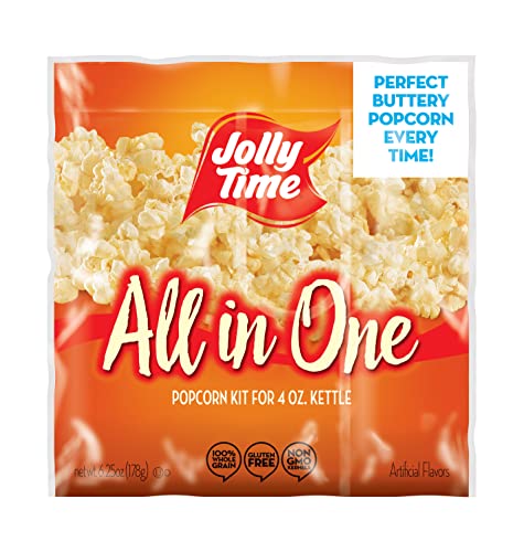 JOLLY TIME All in One Popcorn Kit, Portion Packets with Kernels, Oil and Salt for Movie Theater or Air Popper Machines (24 pack, 4oz Kettle)