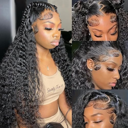 Zhengshuo 34 Inch Water Wave Lace Front Wigs Human Hair 200% Density 13x6 HD Transparent Lace Frontal Wigs Human Hair Pre Plucked with Baby Hair Curly Lace Front Wigs for Women