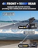 COOLCRAZY Dash Cam Front and Rear, 4K Full HD Dual Dash Camera for Cars Built-in 5G WiFi GPS, 64GB Card, Car Camera with 3" IPS Screen, UHD 2160P Night Vision, HDR, App Control, 24H Parking Monitor