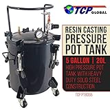 TCP Global 5 Gallon (20 Liters) Pressure Pot Tank for Resin Casting - Heavy Duty Powder Coated Pot with Air Tight Clamp On Lid, Caster Wheels, Regulator, Gauge - Use for Curing Resin in Casting Molds