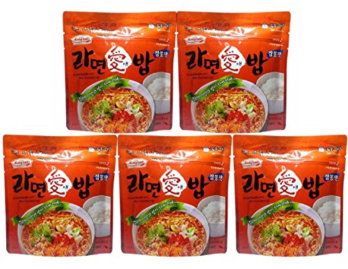 KOREA MRE Meals Ready to Eat Instant Noodle(Ramen) and Rice Jjampong (Spicy Korean Seafood Soup) Bowl 110g Instant Emergency Food (5 Pack)