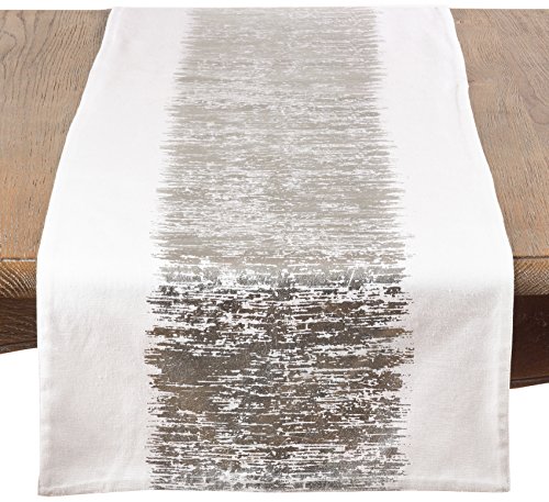 SARO LIFESTYLE Agatha Collection Silver Metallic Banded Design Table Runner-16 x72 Oblong, 16" x 72"