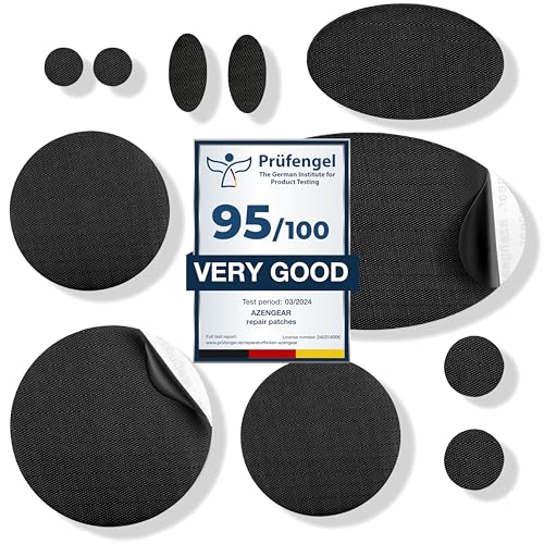 aZengear Repair Patches - Waterproof, Self-Adhesive, Tear-Cold-Heat-Resistant Nylon Polyester Fix Puffer Coats, Gear, Tents (11 Pieces, Solid Black)