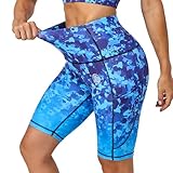 UIUO-UIPEU High Waisted Biker Shorts for Women Workout Shorts Athletic Leggings Tights Running Printed Yoga Shorts Blue Graffiti Medium