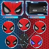 YONTYEQ Electric Spider Superhero Role-Playing Mask Toy with Moving Eyes and LED Lights - Remote Control Ring, Fun Gift for Men (red)