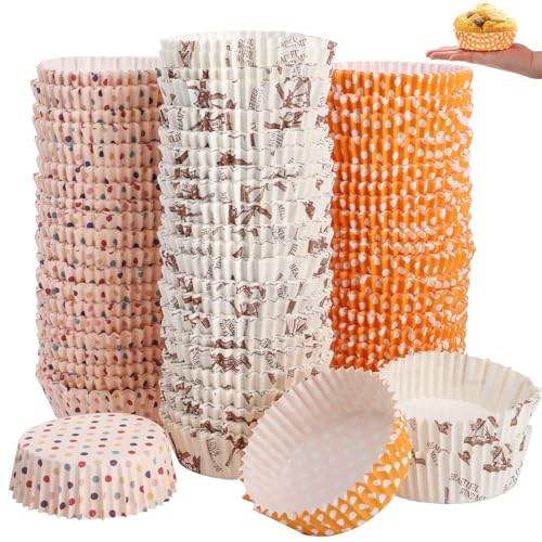 YOUEON 600 Pcs 3.5 In Jumbo Cupcake Liners Greaseproof, 6 Oz Large Paper Baking Cups Non-Stick, Jumbo Muffin Liners for Muffins, Cupcakes, Brownie, Quiche, Mini Snacks, Recyclable, 3 Pattern