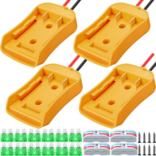 Pickmesh 4 Pack Wheels Adapter Compatible with Dewalt 20V Battery Adapter Converter Kit for RC Car Robotics RC Truck DIY Use Power Connector with 12AWG Wire Fuses and Wire Terminals