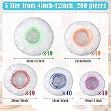 Cunhill 200 Pcs 5 Size Plastic Bowl Covers with Elastic Bulk Reusable Bowl Covers Disposable Food Storage Plastic Wrap for Leftovers Family Outdoor Picnic(Vivid Colors)