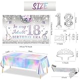 Trgowaul 18th Birthday Decorations for Girls, Silver 18 Year Old Birthday Banner and Tablecloth, 18 & Fabulous Sash and Tiara, Happy 18th Birthday Cake Topper, Silver 18 Number Balloons