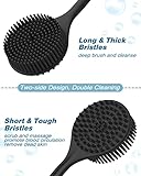 Manmihealth Silicone Back Scrubber & Soft Bath Glove Set 4 PCS(Thick Bristles), Super-Exfoliating Body Scrubber & Super-Lathering Shower Brush Combination, with 2 Free Hooks (Black)