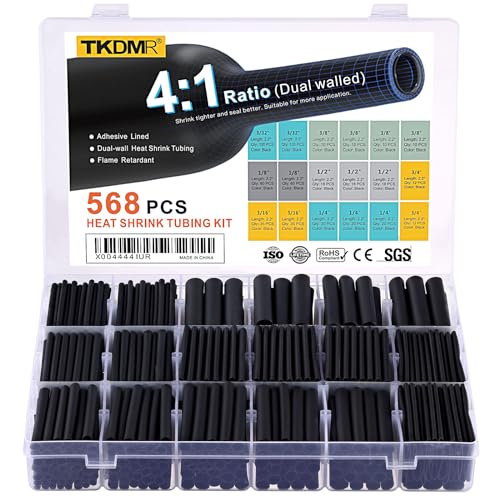 TKDMR 568 Pcs Heat Shrink Tubing - 4:1 Ratio,2.2" Length,Adhesive Lined, Marine Grade Shrink Wrap - Industrial Heat Shrink Tubing Kit