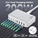 USB C Charger 200W USB C Charger Block,Upgraded GaN III 8-Port Fast Charging Station Hub,PD 65W Laptop Charger Adapter Compatible with MacBook Pro/Air,DELL,Steam Deck,iPhone 16/15/14,Galaxy S23/22 etc