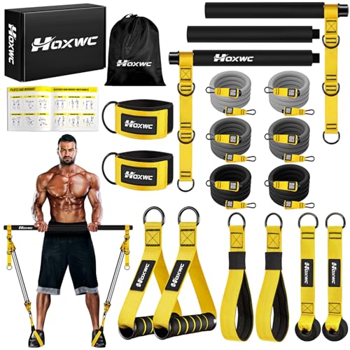 HOXWC Pilates Equipment, Portable Pilates Bar Kit with Resistance Bands, Professional Adjustable Heavy Duty Squat Workout Equipment for Men, Home Gym Muscle Strength Training, Full Body Exercise