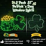 DONSAJI St Patricks Day Decor Window Lights - 2 Pack Shamrock & Pot of Gold Window Silhouette Lights Battery Operated with Remote, Irish St Patricks Day Shamrock Decorations Light for Home Party