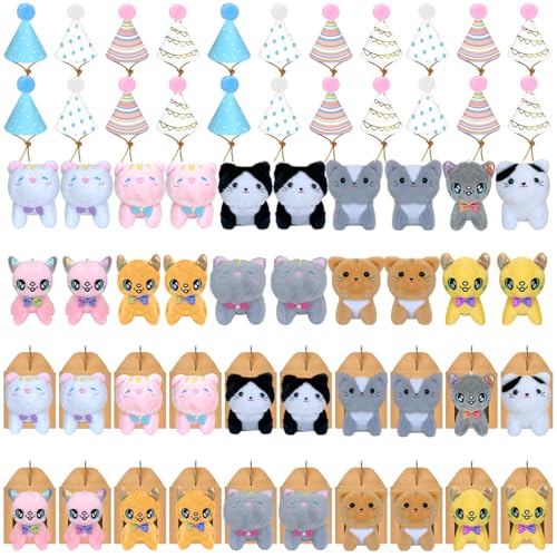 60 Pcs Adopt A Cat Party Favors Include 20 Mini Stuffed Kittens 20 Foldable Kraft Boxes 20 Birthday Hats Cat Party Favors Mini Plush Stuffed Animals for Adopt A Kitty Cat Party Supplies Gifts