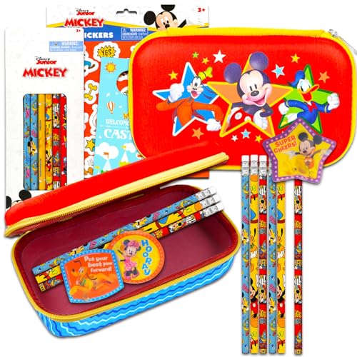 Mickey Mouse School Supplies Set - Disney Stationery Bundle with Mickey Pencil Case, Mickey Pencils, Pencil Toppers, Stickers, More | Mickey School Supplies for Kids