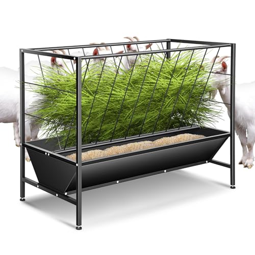 RYFT 2 in 1 Pasture Hay Feeder 45 Gallon Livestock Feed Trough with 24 Gallon Feed Pan, Hay Grain Livestock Feeder for Sheep, Calf, Cow and Horse