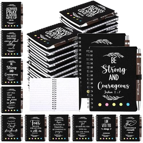 Kosiz 40 Pcs/20 Set Christian Gift for Church Bulk Prayer Bible Verse Pen Religious Spiral Notebook with Sticky Notes for Study Group Member Back to School Teacher VBS Sunday School Supplies (Black)
