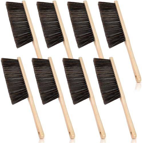 Tioncy 8 Pieces Wooden Dust Brush Bulk Hand Broom Bench Soft Bristle Cleaning Outdoor Furniture Brushes with Long Wood Handle for Cleaning Car Bed Sofa Fireplace Couch Clothes