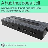 HP Universal USB-C Multiport Hub, HDMI Port, RJ45 Ethernet Port, DisplayPort 1.2 Ports, Supports 4K Dual Outputs, USB-A, 3.2 Ports, USB-C Passthrough (Model Number: 50H55AA-AAAAAA)