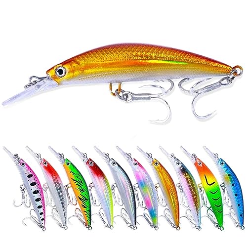 TFMSAN 10PCS and Trout Crankbait Floating Minnow Lures for Freshwater Bass9CM-15G