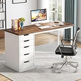 Tribesigns Computer Desk with 5 Drawers, 47 inches Rustic Brown Home Office Desk with Storage, Modern Simple Laptop Desk Study Writing Table for Small Spaces (Reversible Drawer Cabinet)