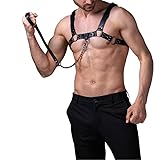 Men's Body Chest Harness Belt with Leash Chain, Adjustable Leather Punk Suspenders Body Chest Harness Bondage Strap for Men Male Gay, Party Club Cosplay Bar Nightclub Masquerade BDSM Fetish Clubwear