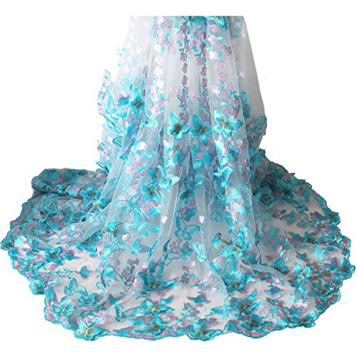 Aisunne African Lace Fabrics 5 Yards Nigerian French Lace Fabric with 3D Butterfly Embroidered Flower for Wedding Party Dresses (Light Blue)