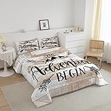 Erosebridal Happy Camping Comforter Set for Kids Boys Girls Rustic Cabin Camper King Bedding Set Hand Drawn Arrow Mountain Decor Duvet Insert Farmhouse Old Barn Door Quilt 2 Pillow Cases