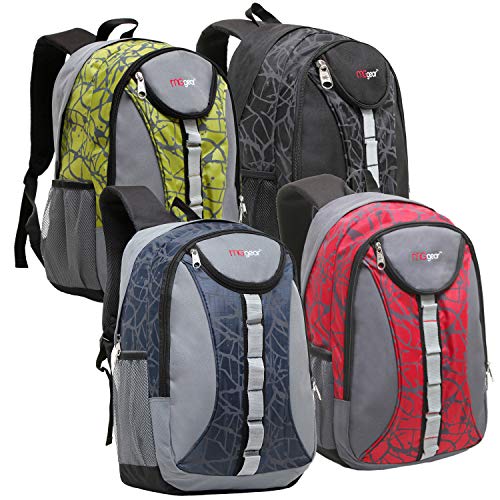 MGgear Set of 20 School Sports Backpacks in Assorted Black, Red, Green, and Navy Blue Colors, 18 Inch Student Bookbag or Travel Backpack Wholesale Bulk Case
