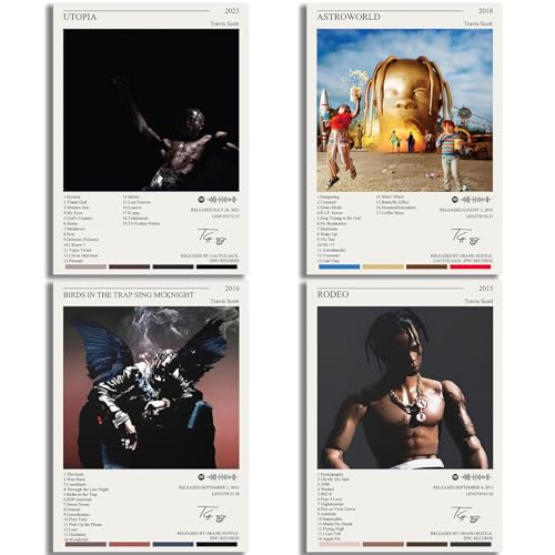 AQBOLKI Travis Scott Poster Music Album Cover Canvas Poster Wall Art Decor Print (Unframed: 8x12inch-4pcs)