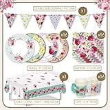 Talking Tables Floral Afternoon Tea Party Decorations for 16 Guests Disposable Tableware Set Pretty Paper Plates Napkins, Teacups, Bunting Tablecloth for Birthday, Mother's Day, Baby Shower, Made