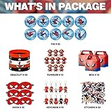 Spider birthday decorations,110Pcs Party Favors,Include 10 Tumblers,10 Button Pins,10 Key Chains,10 Masks,10 Gift Bags,10 Wrists and 50 Stickers