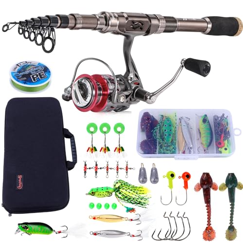 Sougayilang Fishing Rod and Reel Combos - Carbon Fiber Telescopic Fishing Pole - Spinning Reel 12 +1 BB with Carrying Case for Saltwater and Freshwater Fishing Gear Kit(Silver 6.89ft -3000)