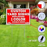 CUSTOM One-Color, 12x18" Yard Signs + Printed Double Sided (2 Sides) WITH Metal Ground Stake﻿s INCLUDED- Screen Print UV Coated Ink, Waterproof Plastic. MADE IN THE USA! (100)