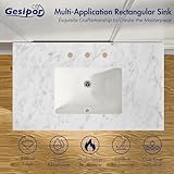 GESIPOR Bathroom Carrara Marble Vanity with Sink 36" x 21" Freestanding Console Sink with Tempered Glass Shelf Cabinet Utility Sink for Washing Room Laundry Room (Golden Legs)