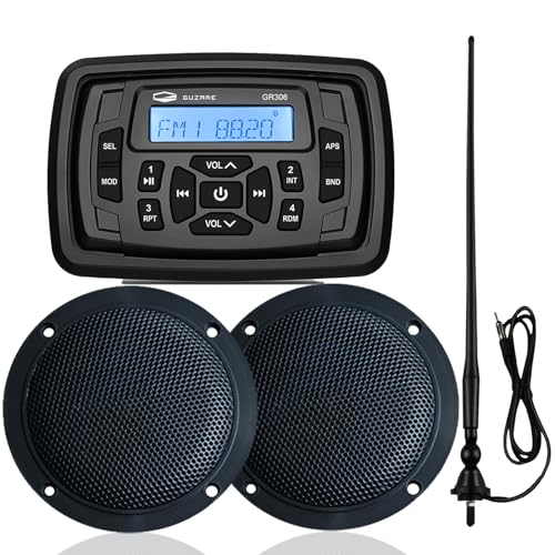 HASDA Marine Bluetooth Radio Boat Car Stereo Dashboard Digital Audio System Receiver Waterproof Boat Speakers FM AM Radio Antenna for ATV UTV RV UV