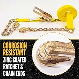 US Cargo Control Chain Ratchet Straps 2 Inch x 30 Foot (4-Pack), 10,000 LBS Break Strength, Heavy Duty Ratchet Straps with Chains Ends & Grab Hooks, Heavy Equipment Tie-Downs, Tractor Tie Downs