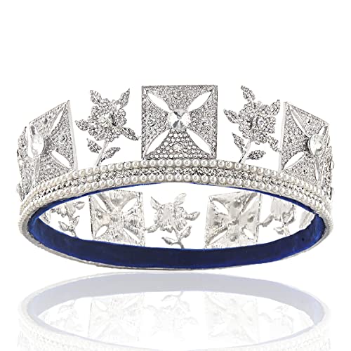 Retro Rhinestone Pearl King Queen Crown Full Circle Crown Wedding Headdress For Wedding Pageant Party Photography Christmas Gifts (With Flannelette)