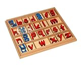 Elite Montessori Wooden Movable Alphabet with Box Preschool Spelling Learning Materials (Red & Blue, 5mm Thick)