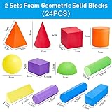 Wettarn 24 Pieces Large Size Foam Geometric Solid Blocks 3D Shapes Assorted Colors Foam Blocks for Teaching School, Family, Toddlers, Preschool Supplies, 12 Shapes