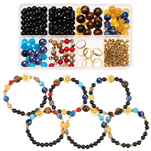 SUNNYCLUE 1 Box 300+Pcs DIY 10 Sets Solar System Bracelets Kit Galaxy Universe The Nine Guardian Planets Obsidian Beads Beading Bracelet Necklace Natural Gemstone Bead for Jewelry Making Kits Craft