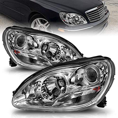 AmeriLite Clear Projector Chrome Replacement Headlights Set For 2000-2005 Mercedes-Benz S-Class W220 - Passenger and Driver Side