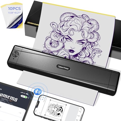 TATTMUSE 2025 New Version Tattoo Stencil Printer with 10pcs Transfer Paper, Wireless Thermal Tattoo Transfer Printer, Bluetooth Portable Tattoo Machine for Beginners Compatible with Smartphone & Pad