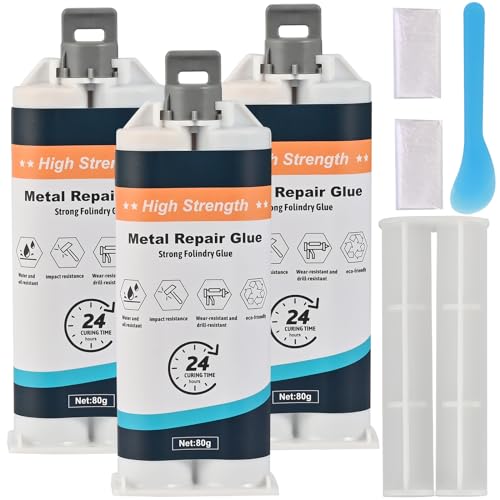 Faburo 3 Pcs Liquid Metal Glue, Heavy Duty AB Super Glue for Welding Repair, Waterproof Filler for Metals, Plastics & Ceramics (80g*3)